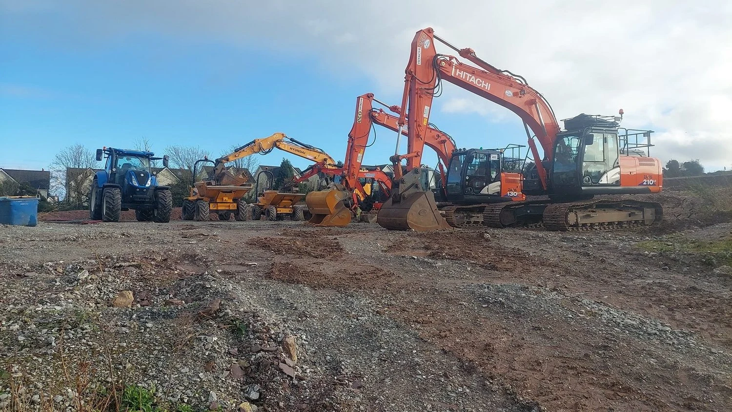 Excavators, dumpers and plant on site